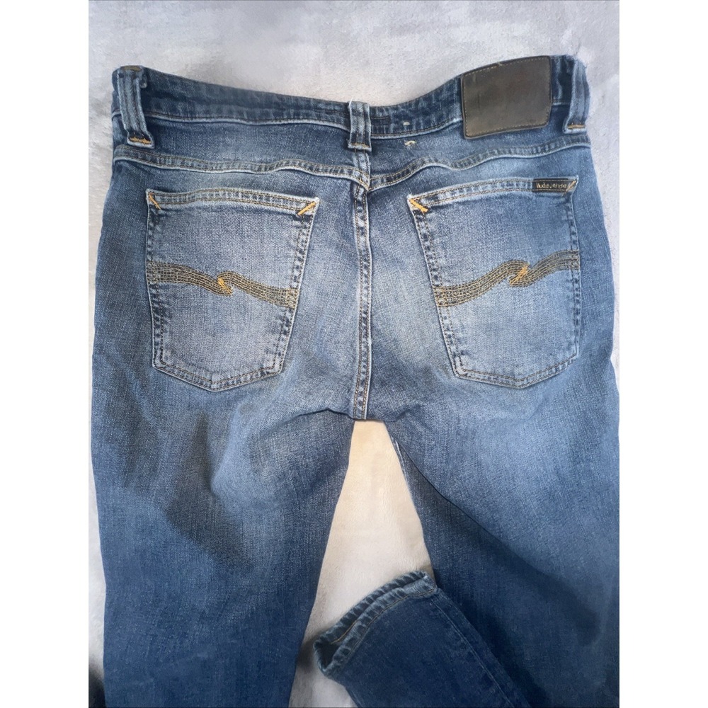 Nudie Jeans Skinny‎ Lin Jeans Mens W32xL34 Blue Skinny Leg Stretch 100% Organic